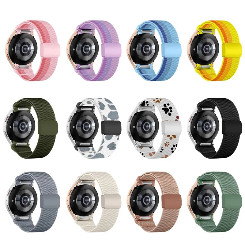 Correa para Samsung Galaxy Watch7 44mm / 40mm, correa rápida de nailon con botón de liberación, textura de sarga, cierre magnético de plástico - morado degradado