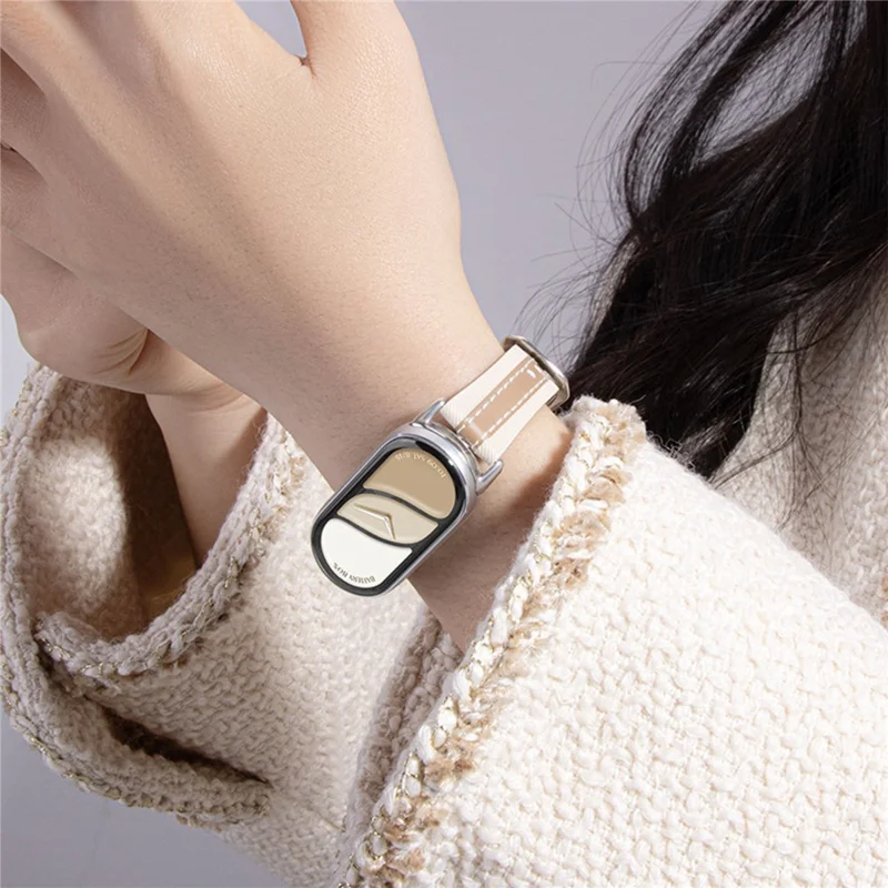 Watch Strap for Xiaomi Smart Band 10 / 9 / 8 Genuine Cow Leather Replacement Watchband - Brown