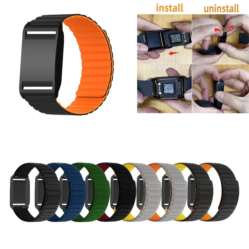 حزام بولار لووب المغناطيسي مع غطاء واقي، حزام ساعة بديل من السيليكون + البولي كربونات ثنائي اللون - أسود / برتقالي