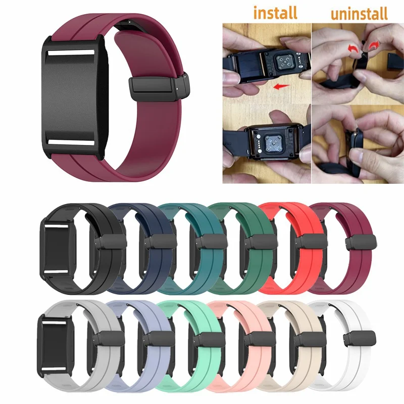 Silikonarmband mit Magnetverschluss für Polar Loop Fitness-Tracker, Sportarmband mit PC-Schutzhülle – Weinrot