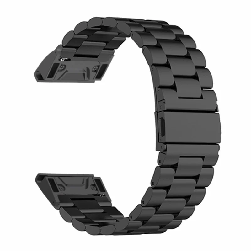 For Huami Amazfit T-Rex Ultra 2 26mm Metal Watch Strap Spring Folding Buckle 3 Bead Solid Wrist Band - Black