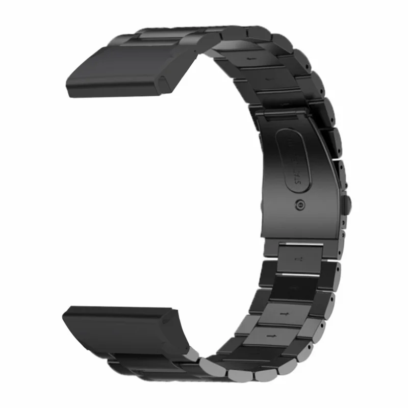 For Huami Amazfit T-Rex Ultra 2 26mm Metal Watch Strap Spring Folding Buckle 3 Bead Solid Wrist Band - Black