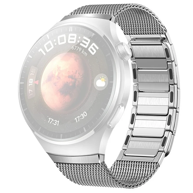 For Huawei Watch 4 Pro Stainless Steel Mesh Magnetic Wrist Strap Quick Release Band with I-Shaped Clasp - Titanium