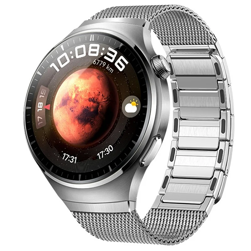 For Huawei Watch 4 Pro Stainless Steel Mesh Magnetic Wrist Strap Quick Release Band with I-Shaped Clasp - Titanium
