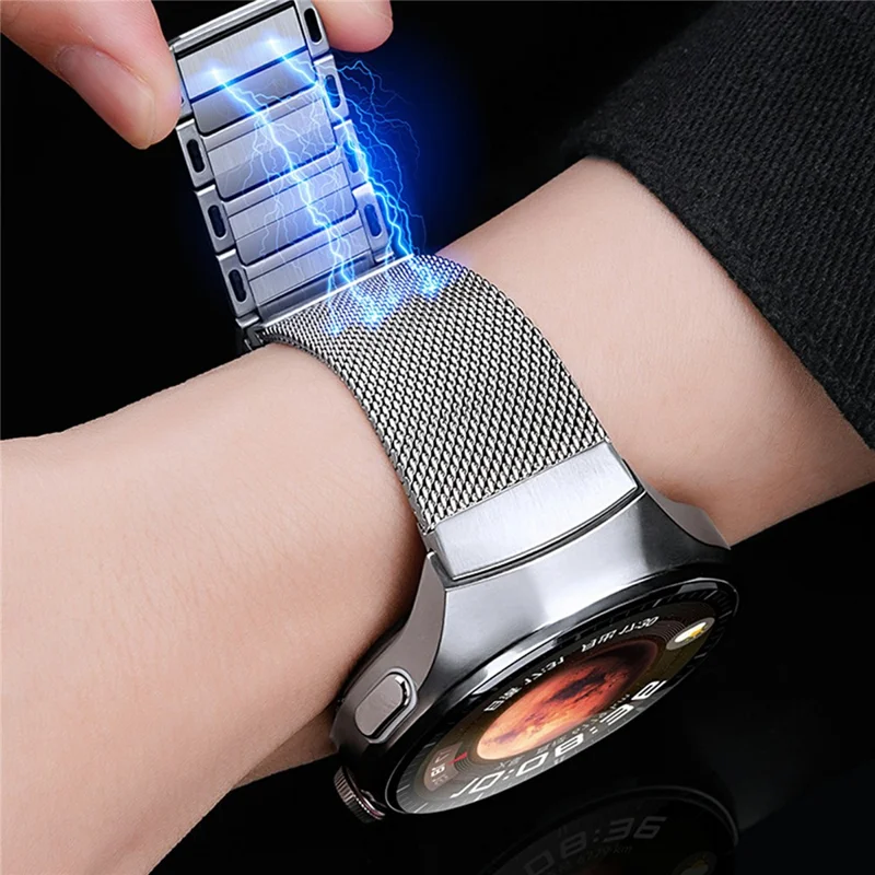 For Huawei Watch 4 Pro Stainless Steel Mesh Magnetic Wrist Strap Quick Release Band with I-Shaped Clasp - Titanium
