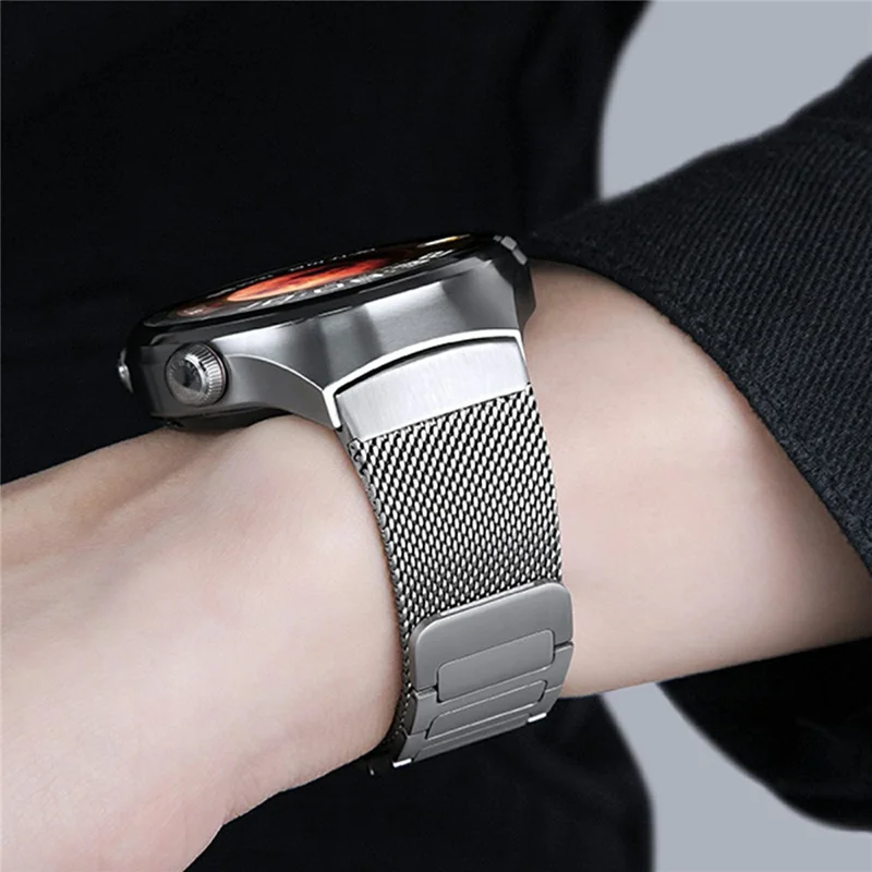 For Huawei Watch 4 Pro Stainless Steel Mesh Magnetic Wrist Strap Quick Release Band with I-Shaped Clasp - Titanium