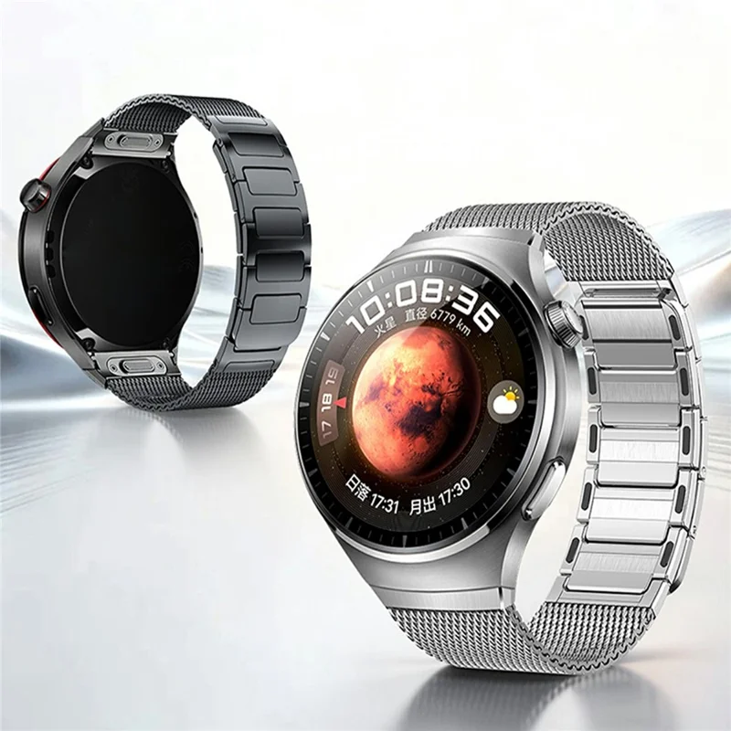 For Huawei Watch 4 Pro Stainless Steel Mesh Magnetic Wrist Strap Quick Release Band with I-Shaped Clasp - Titanium