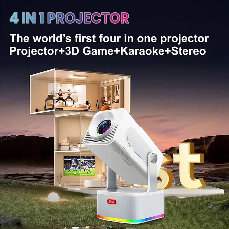HCS350 PLUS 1080P 450 ANSI Projecteur Portable Android 11 avec Haut-parleur, Microphone et Manette de Jeu - Prise US