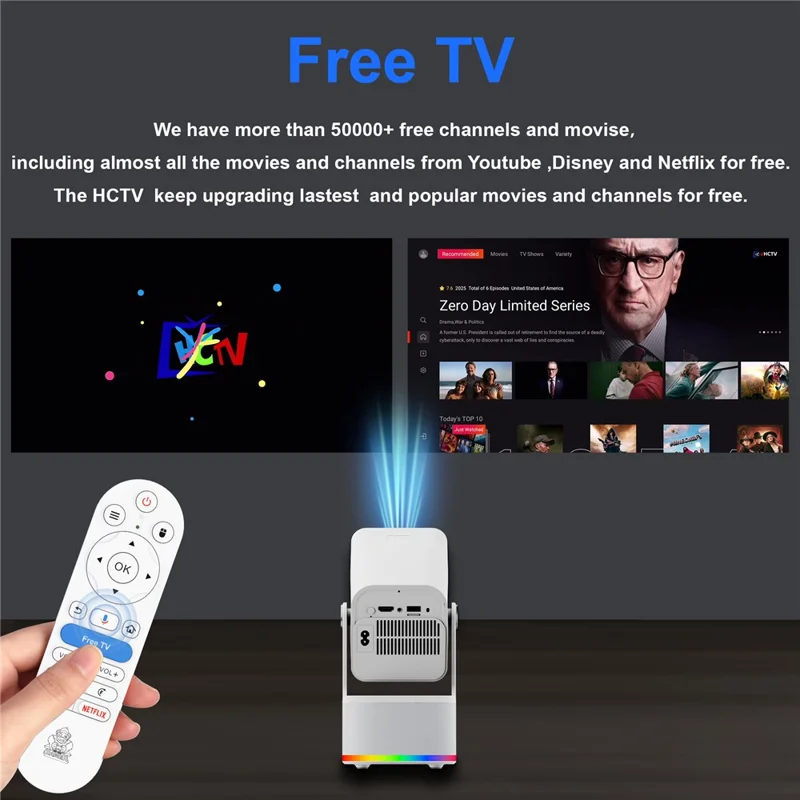 HCS350 PLUS 1080P 450 ANSI Projecteur Portable Android 11 avec Haut-parleur, Microphone et Manette de Jeu - Prise US