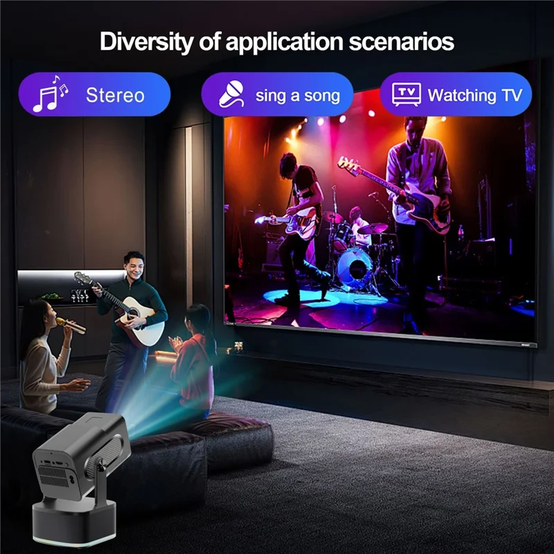 HCS350 450 ANSI 1080P HD Projecteur avec Karaoké, Haut-parleur, Home Cinéma, Microphone et Télécommande Vocale - Prise US