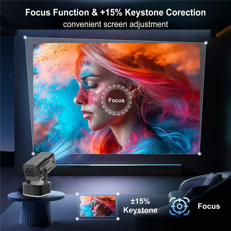 HCS350 450 ANSI 1080P HD Projecteur avec Karaoké, Haut-parleur, Home Cinéma, Microphone et Télécommande Vocale - Prise US