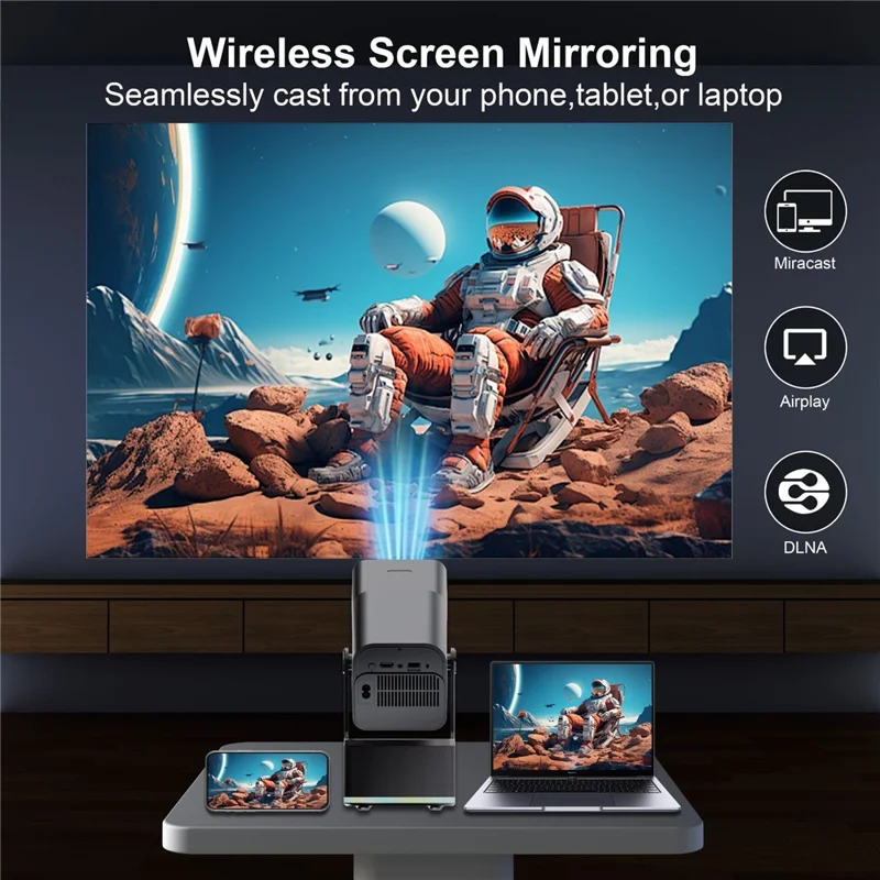 HCS350 450 ANSI 1080P HD Projecteur avec Karaoké, Haut-parleur, Home Cinéma, Microphone et Télécommande Vocale - Prise US