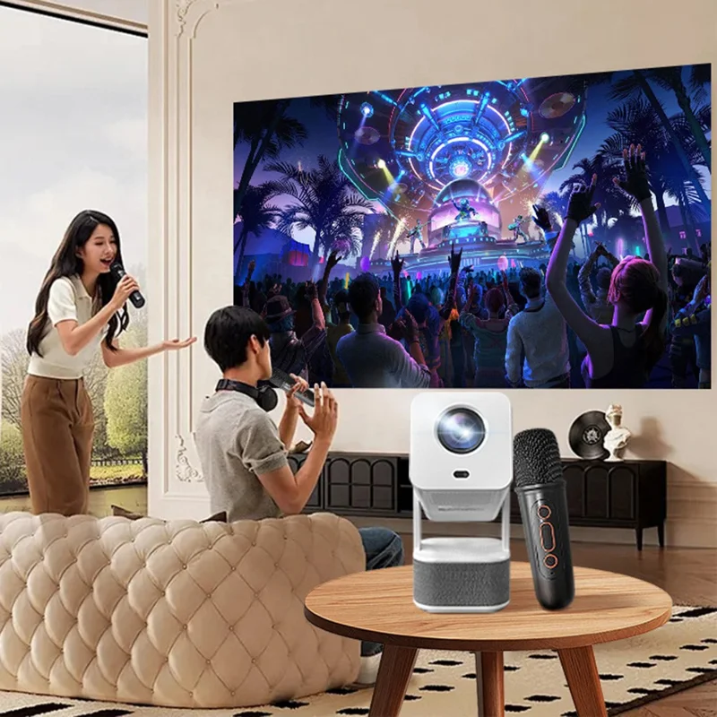 IMC360 1GB+8GB LCD Projector Autofocus 1080P HD WiFi 6 Home Cinema Projector, Dual Speakers, Cloth Coating Base - White  /  EU Plug