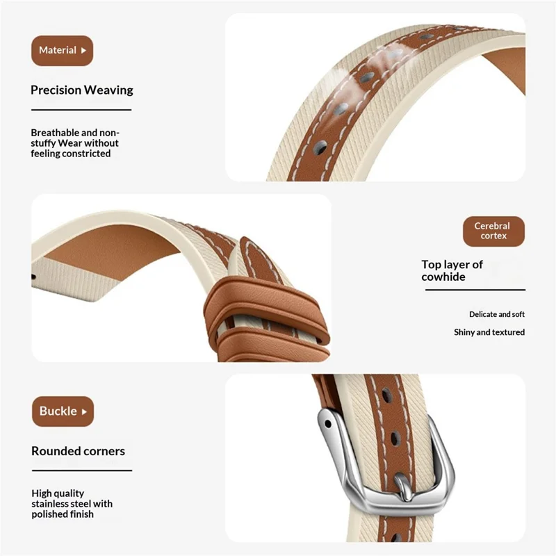 Watch Strap for Huawei Band 10  /  9  /  8 Genuine Cow Leather Replacement Watchband - Brown