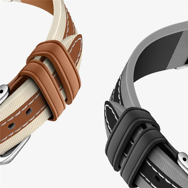 Watch Strap for Huawei Band 10  /  9  /  8 Genuine Cow Leather Replacement Watchband - Brown