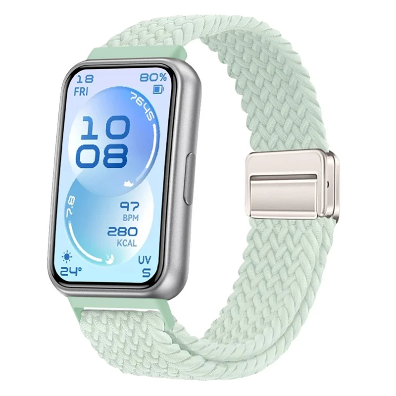 Elastic Woven Nylon Strap for Huawei Band 11  /  11 Pro Watch Band Adjustable with Magnetic Clasp - Mint Green
