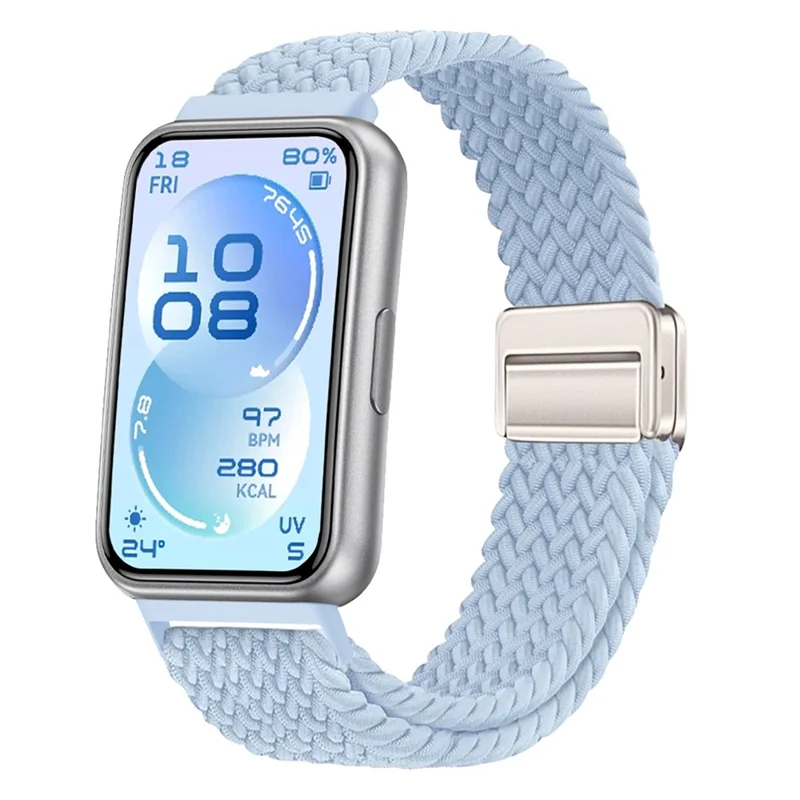 Elastic Woven Nylon Strap for Huawei Band 11  /  11 Pro Watch Band Adjustable with Magnetic Clasp - Cyan