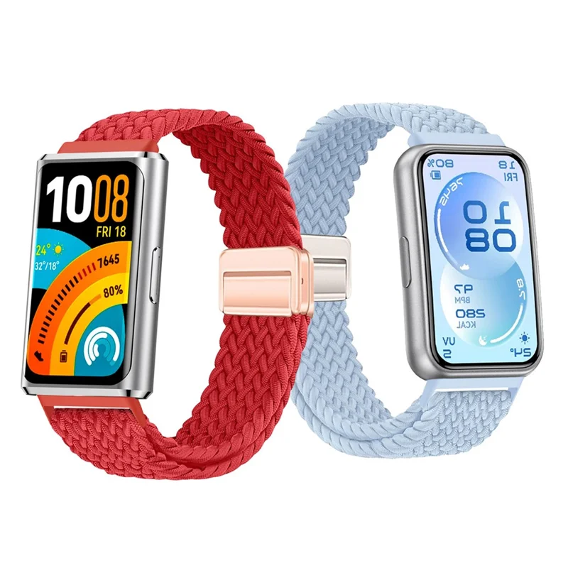 Elastic Woven Nylon Strap for Huawei Band 11  /  11 Pro Watch Band Adjustable with Magnetic Clasp - Cyan