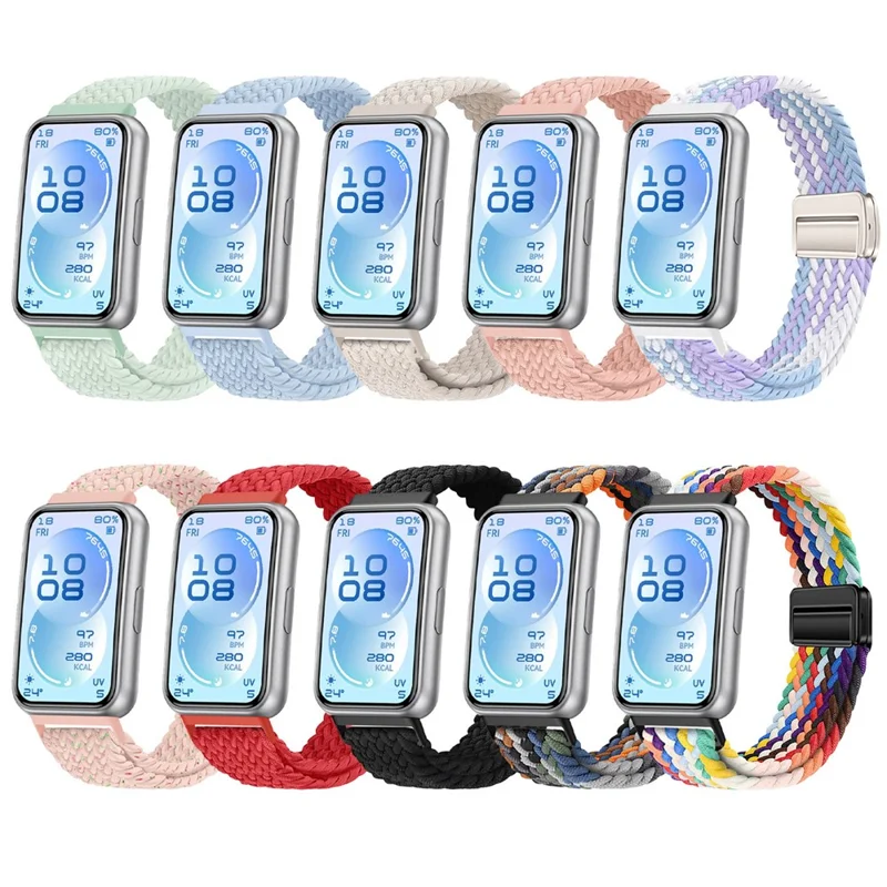 Elastic Woven Nylon Strap for Huawei Band 11  /  11 Pro Watch Band Adjustable with Magnetic Clasp - Cyan