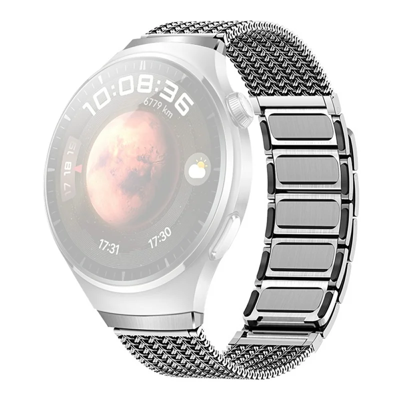 For Huawei Watch 4 Pro Stainless Steel Milanese Mesh Loop Strap Press-on Quick Release Watch Band - Titanium