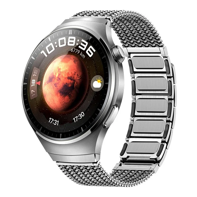 For Huawei Watch 4 Pro Stainless Steel Milanese Mesh Loop Strap Press-on Quick Release Watch Band - Titanium