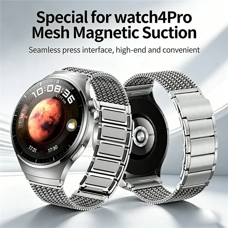 For Huawei Watch 4 Pro Stainless Steel Milanese Mesh Loop Strap Press-on Quick Release Watch Band - Titanium