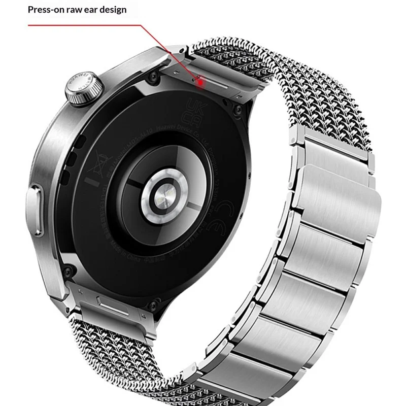 For Huawei Watch 4 Pro Stainless Steel Milanese Mesh Loop Strap Press-on Quick Release Watch Band - Titanium