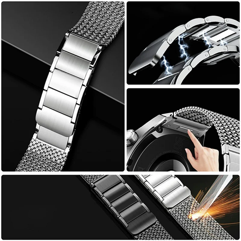 For Huawei Watch 4 Pro Stainless Steel Milanese Mesh Loop Strap Press-on Quick Release Watch Band - Titanium