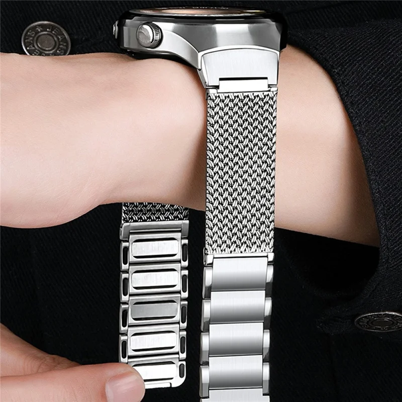 For Huawei Watch 4 Pro Stainless Steel Milanese Mesh Loop Strap Press-on Quick Release Watch Band - Titanium