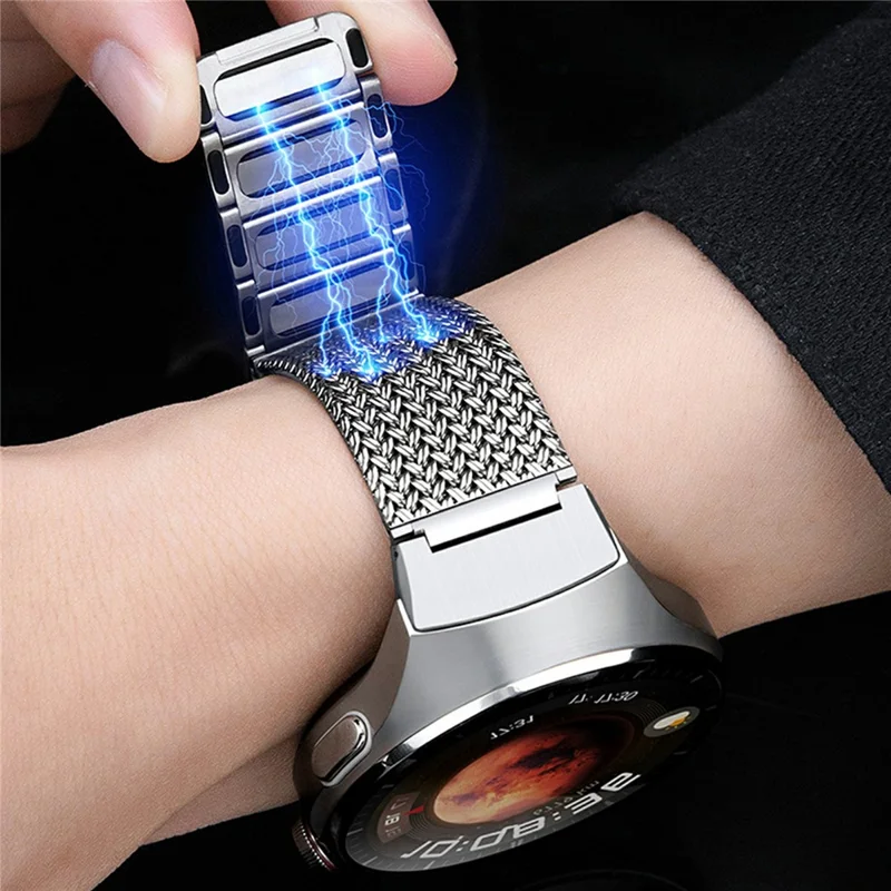 For Huawei Watch 4 Pro Stainless Steel Milanese Mesh Loop Strap Press-on Quick Release Watch Band - Titanium
