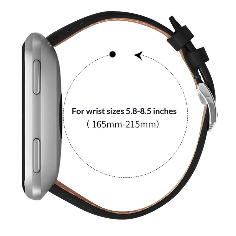 Leather Watch Band for Fitbit Versa  /  Versa Lite  /  Versa 2 Wristband Replacement with Stitching - Black