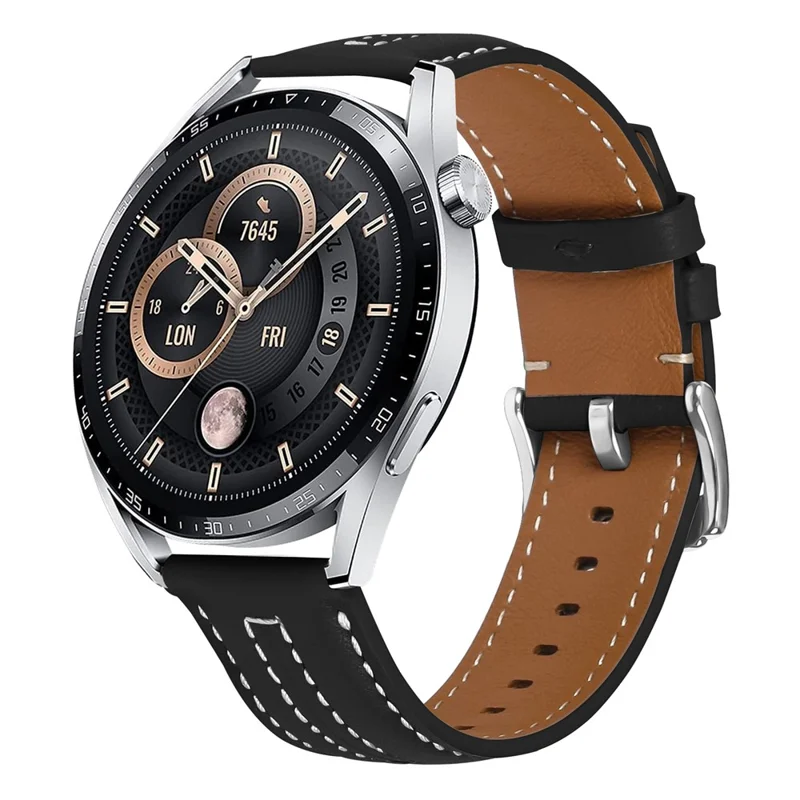 Cinturino in pelle da 22 mm per Honor Magic Watch 2, cinturino di ricambio con cuciture - Nero