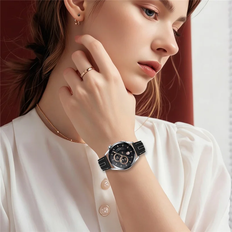 Cinturino in pelle da 22 mm per Honor Magic Watch 2, cinturino di ricambio con cuciture - Nero