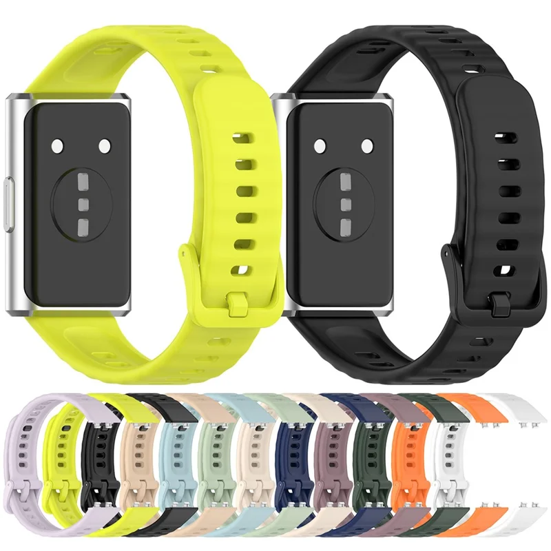 Wave Texture Silicone Strap for Huawei Band 11 / 11 Pro / 11 NFC / 11 Pro NFC Metal Buckle Watch Band - White
