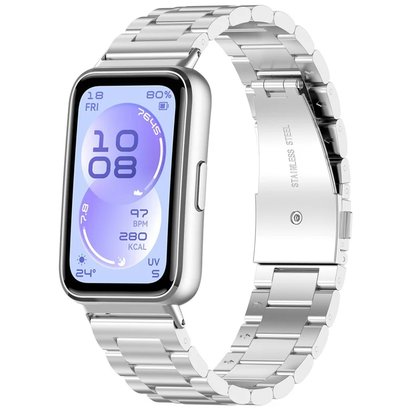 Cinturino Metallico a Tre Perle con Fibbia Farfalla per Huawei Band 11 / 11 Pro - Argento