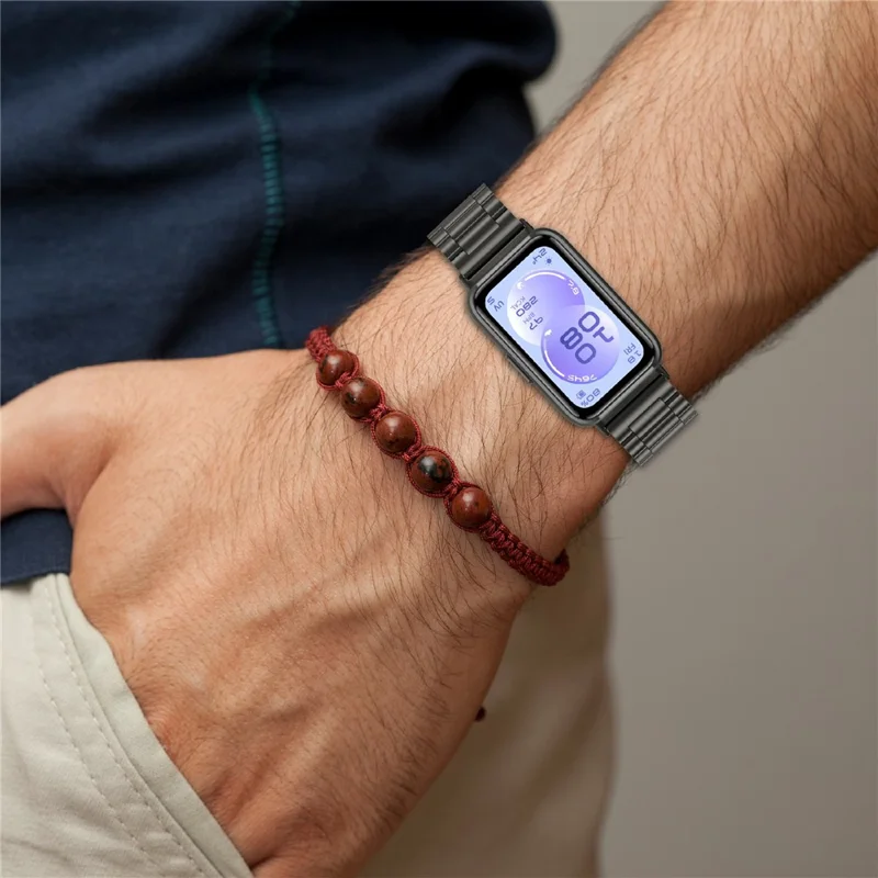 Cinturino Metallico a Tre Perle con Fibbia Farfalla per Huawei Band 11 / 11 Pro - Argento