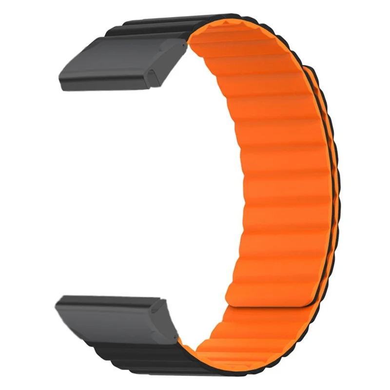 For Huami Amazfit T-Rex Ultra 2 Magnetic Silicone Strap 26mm Quick Release Spring Bar Watch Band - Black / Orange
