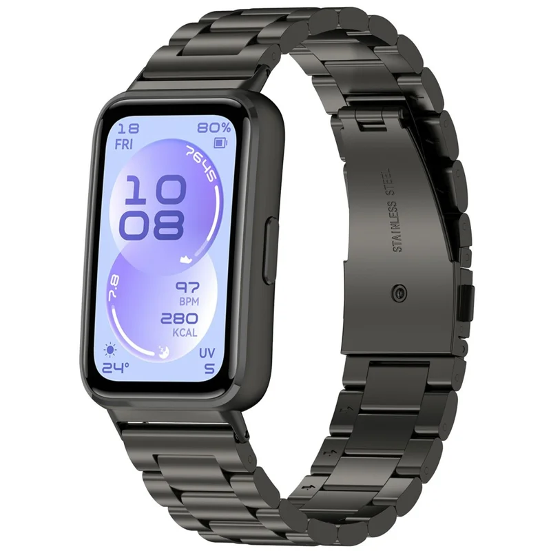 Bracelet de montre pour Huawei Band 11 / 11 Pro / 11 NFC / 11 Pro NFC, bracelet de rechange en acier inoxydable à trois perles avec outil - Noir