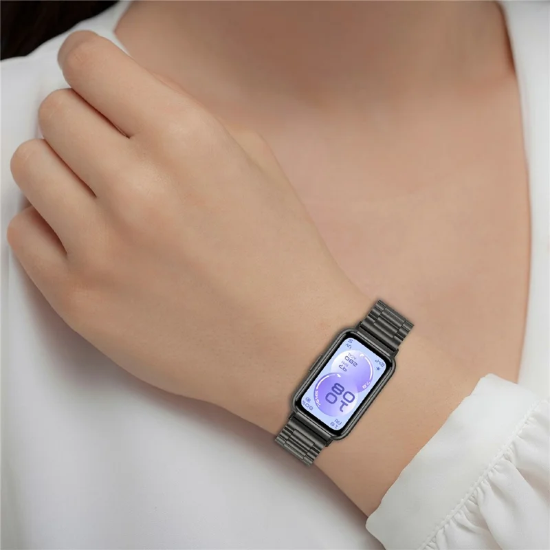 Bracelet de montre pour Huawei Band 11 / 11 Pro / 11 NFC / 11 Pro NFC, bracelet de rechange en acier inoxydable à trois perles avec outil - Noir