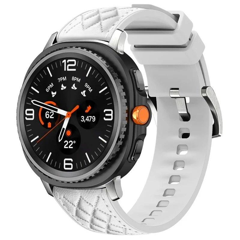 Leather Coated Silicone Strap for Samsung Galaxy Watch8 40mm / 44mm / Watch8 Classic 46mm Diamond Texture Watch Band - White