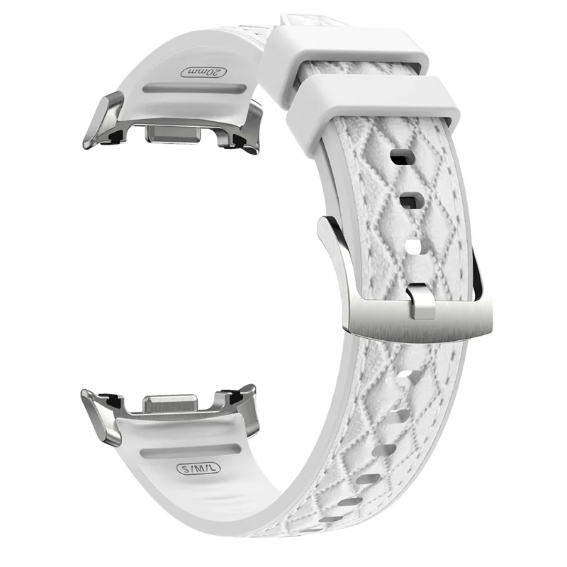 Leather Coated Silicone Strap for Samsung Galaxy Watch8 40mm / 44mm / Watch8 Classic 46mm Diamond Texture Watch Band - White