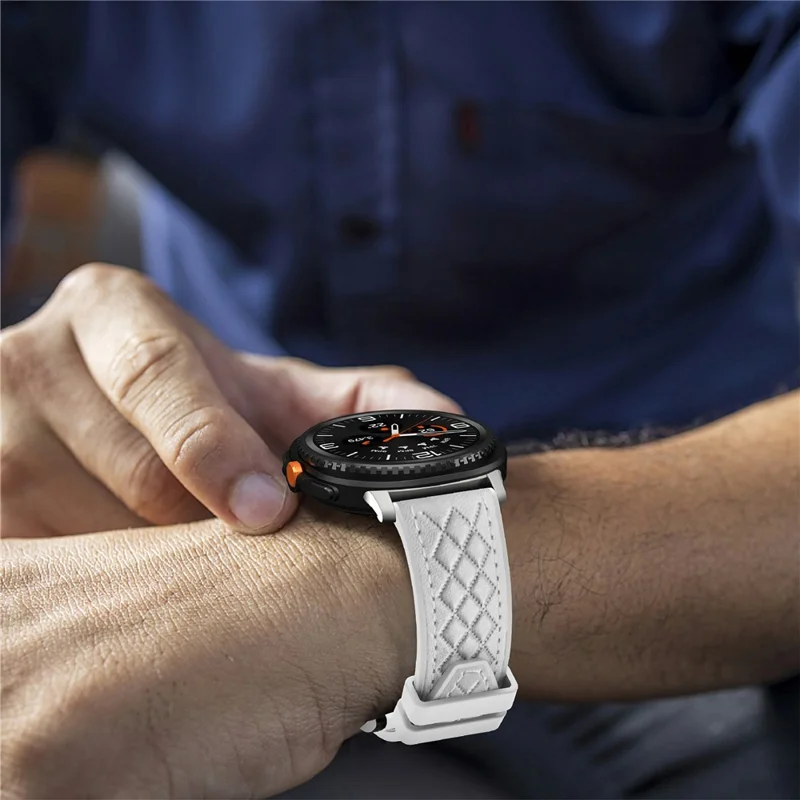 Leather Coated Silicone Strap for Samsung Galaxy Watch8 40mm / 44mm / Watch8 Classic 46mm Diamond Texture Watch Band - White