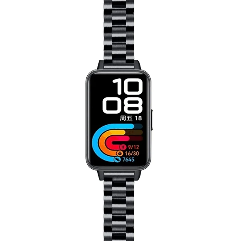Colored Watch Band for Huawei Band 11 / 11 Pro Stainless Steel 3-Bead Metal Strap - Black