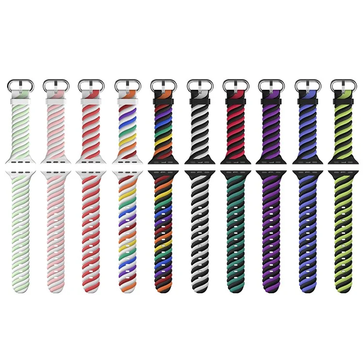Weiche Silikon-Dual-Color-Twisted-Watchband-Ersatzarmband für Apple Watch Series 10 46mm / Ultra 2 Ultra 49mm / 9 8 7 45mm / SE (2023) SE (2022) SE 6 5 4 44mm / 3 2 1 42mm - Regenbogen / Weiß