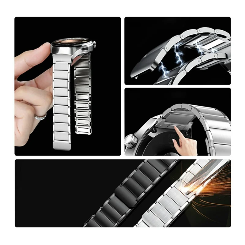For Huawei Watch 4 Pro Magnetisk Urtejp i Råstål, Metalbånd med Tryk- og Hurtigfrigørelsesforbindelse - Titan