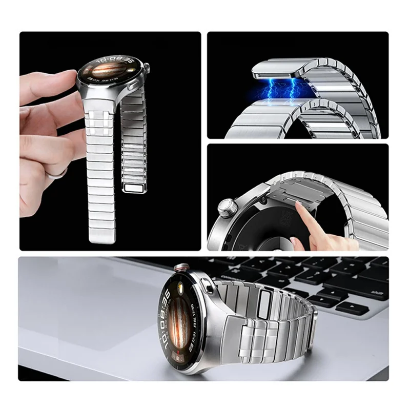 For Huawei Watch 4 Pro Stainless Steel Band Magnetic Quick Release Metal Watch Strap - Titanium