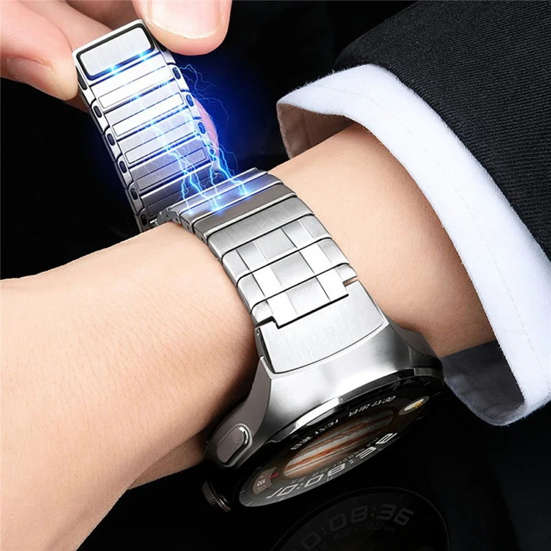 For Huawei Watch 4 Pro Stainless Steel Band Magnetic Quick Release Metal Watch Strap - Titanium