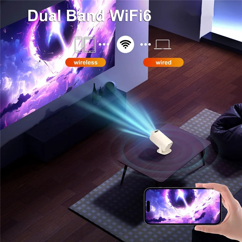 V2-Collita Mini Projector Allwinner H135 Android 14.0 200 Lumens HD 4K Support 180° Projection for Home Entertainment - US Plug