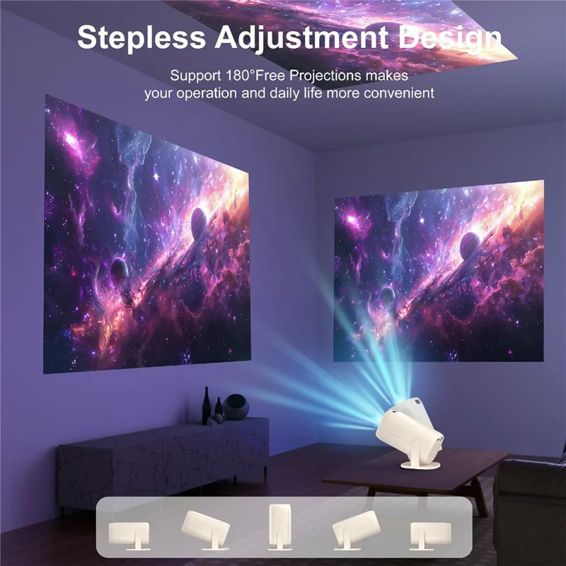 V2-Collita Mini Projector Allwinner H135 Android 14.0 200 Lumens HD 4K Support 180° Projection for Home Entertainment - US Plug