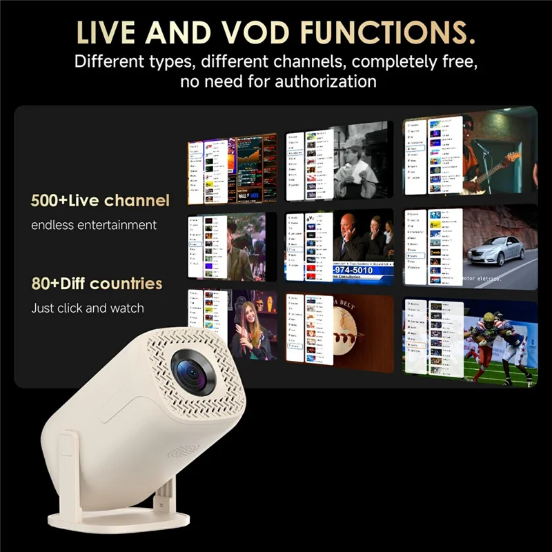 V2-Collita Mini Projector Allwinner H135 Android 14.0 200 Lumens HD 4K Support 180° Projection for Home Entertainment - US Plug